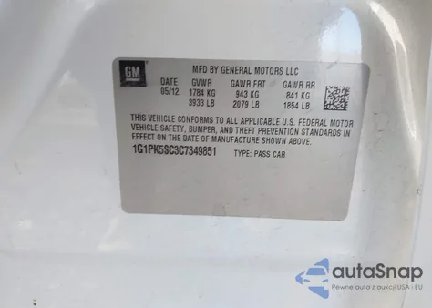 2012 Chevrolet Cruze Eco из США, поврежденный, VIN 1G1PK5SC3C7349851